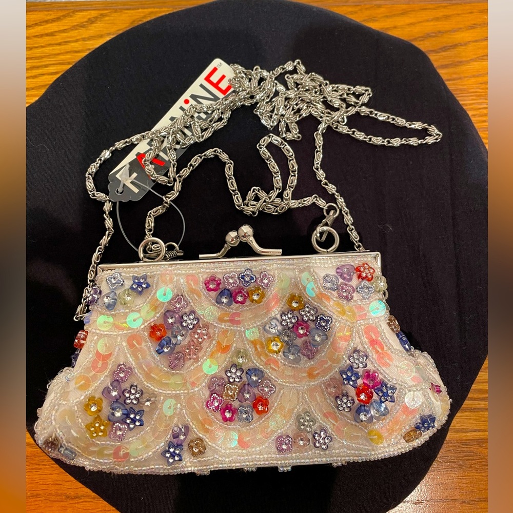 Beaded Rhinestones Little Evening Purse WhiteColor Brand New Have Never Used
